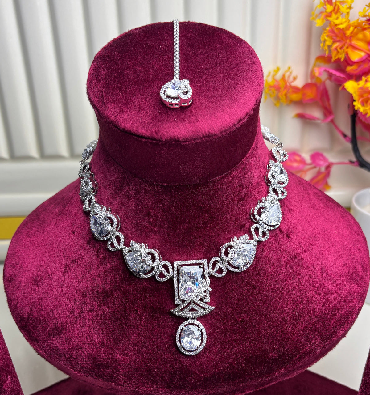 Silver Clear Crystal Bridal Necklace and Earring Set