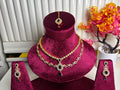 Gold Blue Teardrop Traditional Necklace and Earring Set