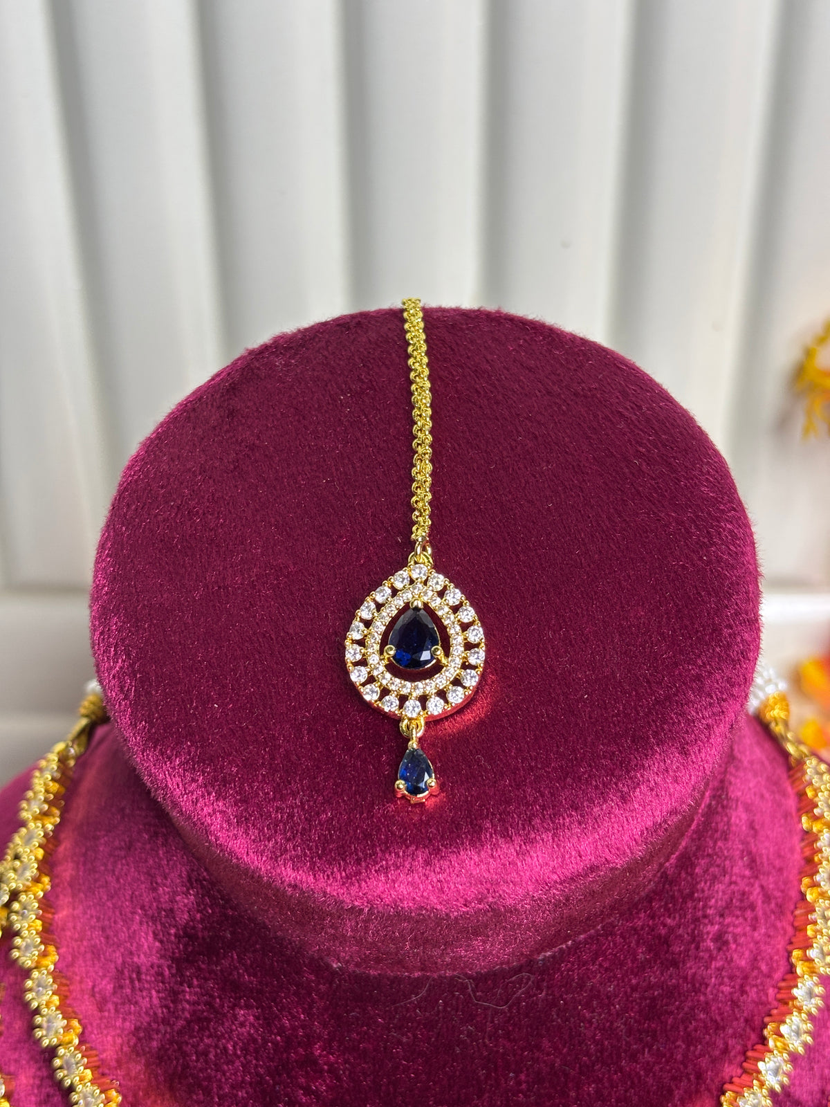 Gold Blue Teardrop Traditional Necklace and Earring Set
