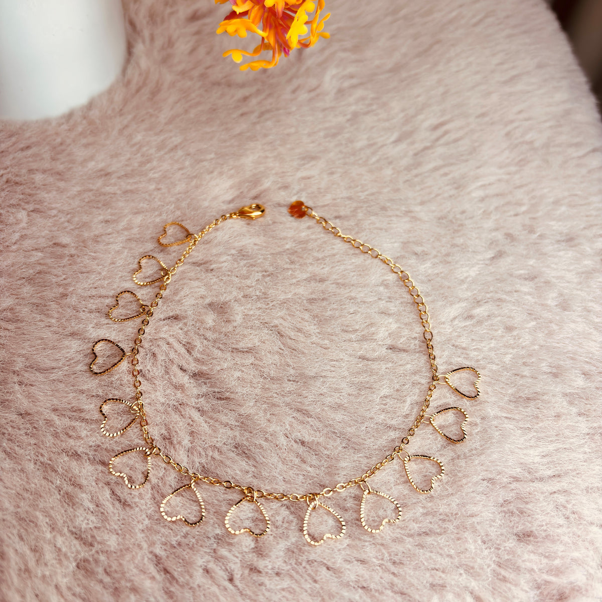 Gold Open Heart Charm Anklet