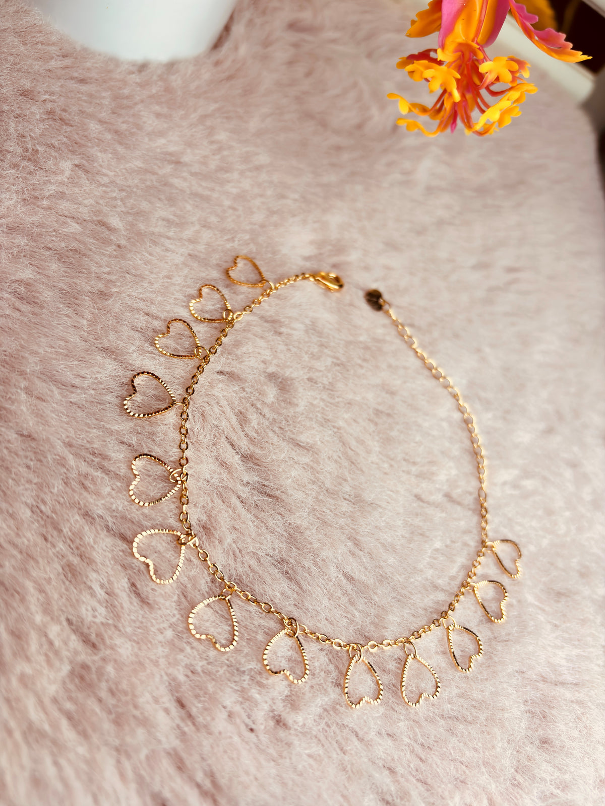 Gold Open Heart Charm Anklet