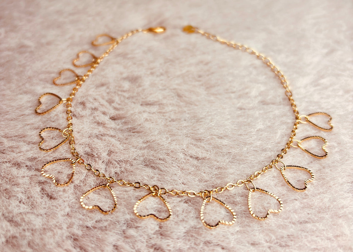 Gold Open Heart Charm Anklet