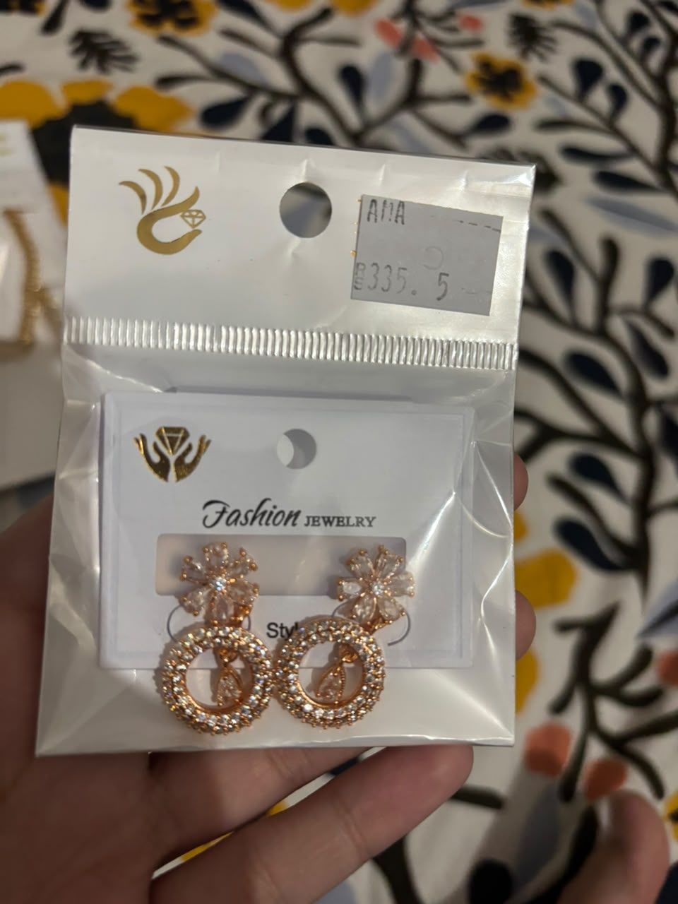Rose Gold Flower Crystal Hoop Drop Earrings