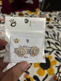 Gold Oval Crystal Starburst Stud Earrings