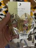 Gold Baguette Arch Chain Fringe Earrings