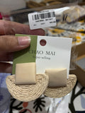 Cream Square and Natural Straw Semi-Circle Drop Earrings