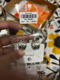 Silver Wide Crystal-Dotted Huggie Hoop Earrings