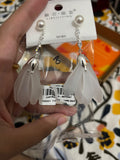 Silver Pearl and White Petal Lily Drop Earrings