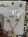 Rose Gold Floral Pink Centre Stone 4-Piece Jewelry Set