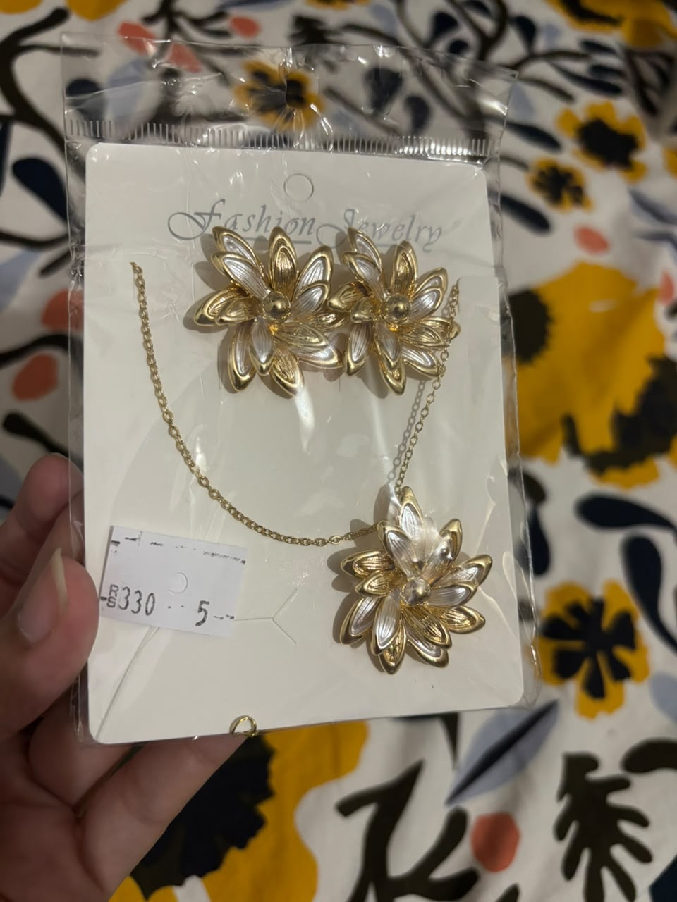 Gold and Silver Floral Necklace and Earring Set