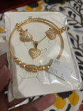 Gold Heart Pavé Necklace Earrings and Beaded Bangle Set