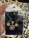Gold Sunburst Crystal Statement Necklace and Earring Set