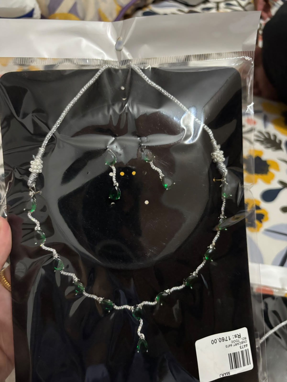Green Teardrop Stone Necklace and Earring Set