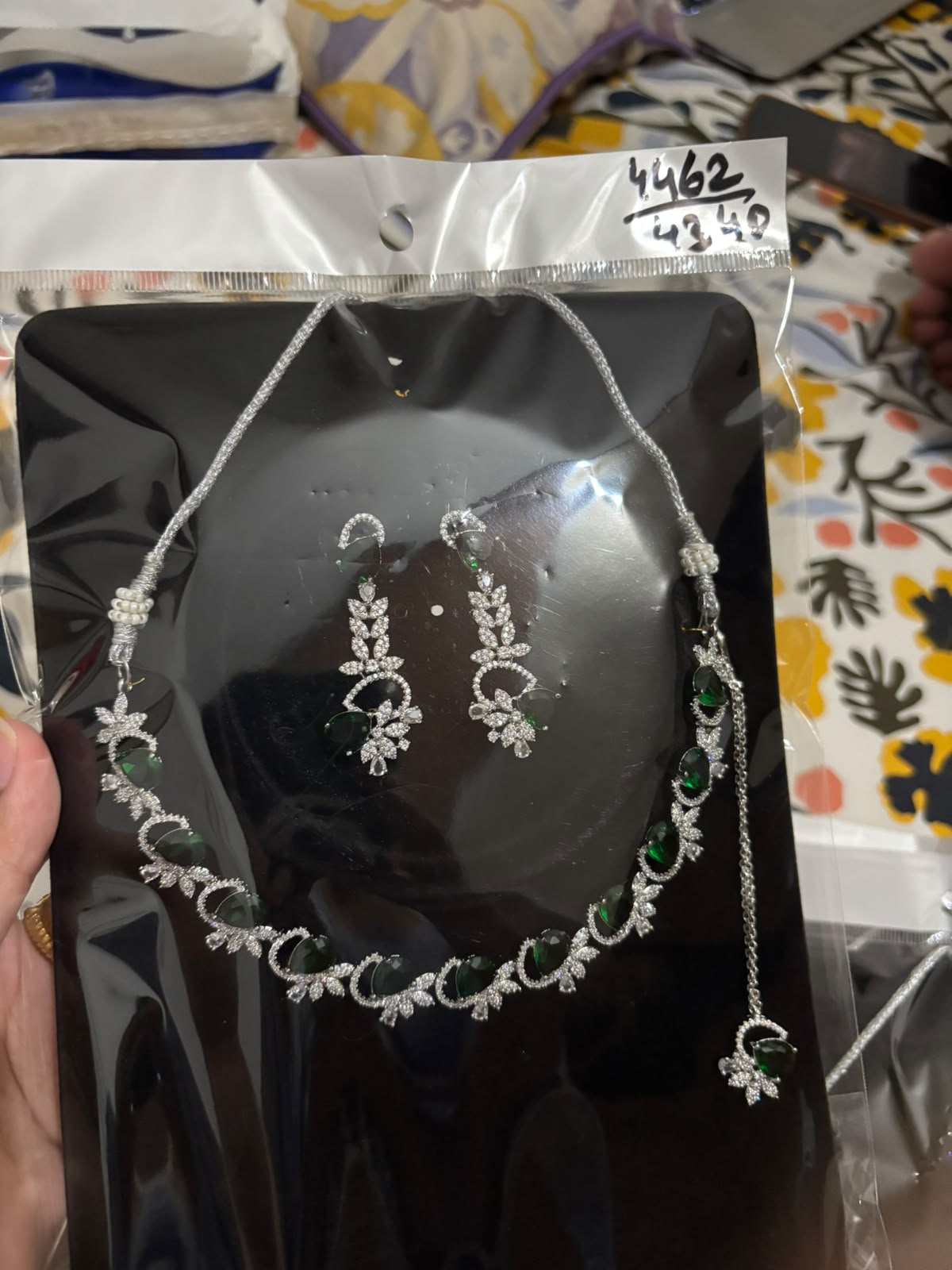 Emerald Green Floral Crystal Collar Necklace and Earring Set