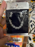 Silver Seven-Flower Crescent Crystal Necklace and Earring Set