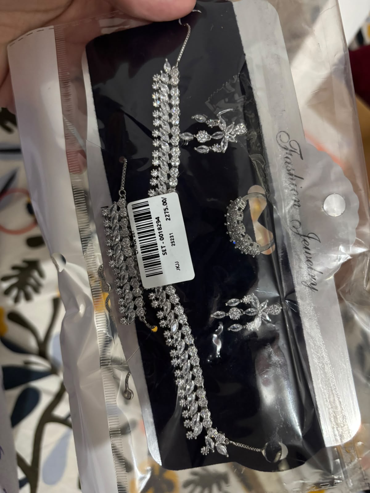 Silver Clear Crystal Choker Bracelet Earrings and Ring Set