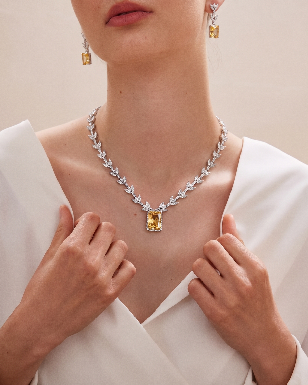 Champagne Emerald-Cut Stone Set